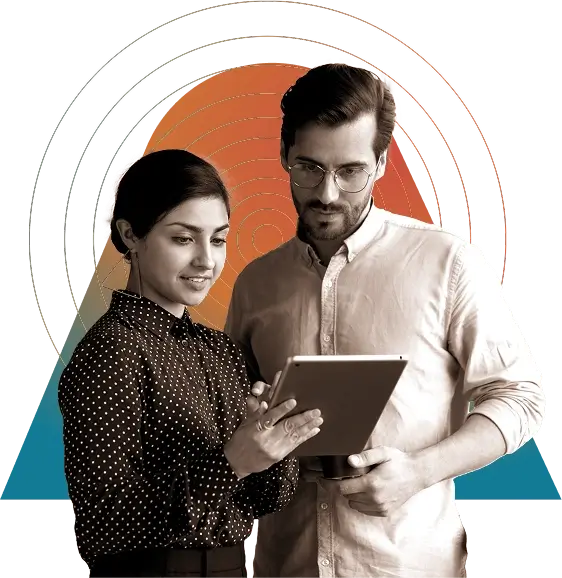 man and woman discussing work