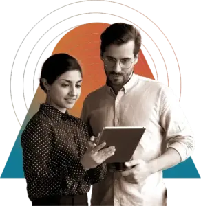 man and woman discussing work