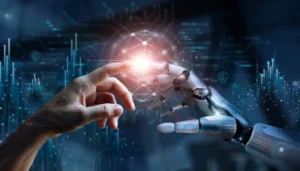 robot hand and human hand working together