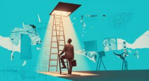 Employee Recognition That Builds Leaders: Turning Recognition into Succession Strength 2 Man climbing ladder towards bright opening